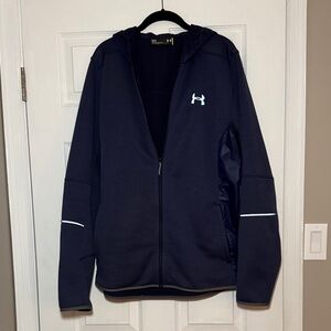 Under Armour Navy Hooded Zip-Up Jacket with White Logo